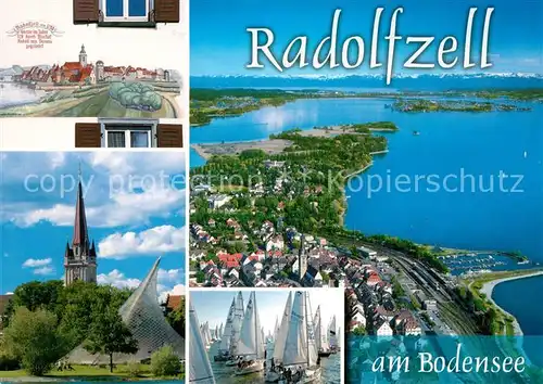 AK / Ansichtskarte Radolfzell_Bodensee Stadt um 1750 Muenster Segelregatta Fliegeraufnahme Radolfzell Bodensee Kat. Radolfzell am Bodensee