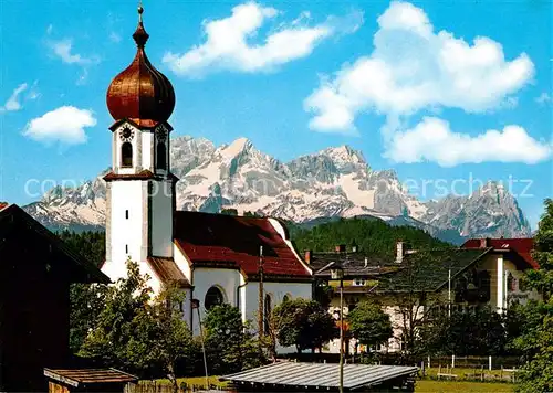 AK / Ansichtskarte Kruen Blick ueber Sebastiankirche auf Zugspitzgruppe Wettersteingebirge Huber Karte Nr 8338 Kruen Kat. Kruen