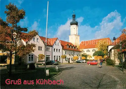 AK / Ansichtskarte Kuehbach_Schwaben Ortsmotiv mit Kirche Kuehbach Schwaben Kat. Kuehbach