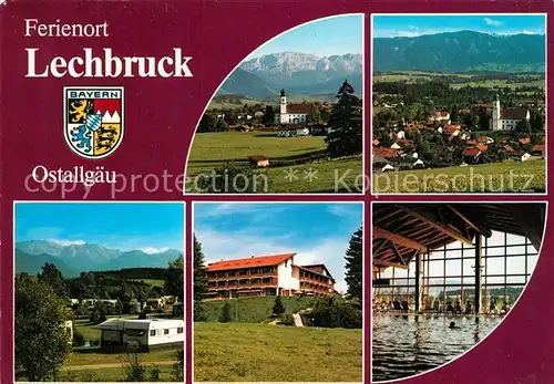 AK / Ansichtskarte Lechbruck_See Teilansichten Ferienort Hallenbad Alpenpanorama Lechbruck See Kat. Lechbruck am See