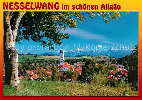 AK / Ansichtskarte Nesselwang Stadtpanorama mit Alpenkette Nesselwang Kat. Nesselwang