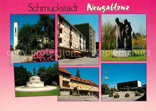 AK / Ansichtskarte Neugablonz Kirche Innenstadt Skulptur Statue Denkmal Brunnen Schmuckstadt Neugablonz Kat. Kaufbeuren
