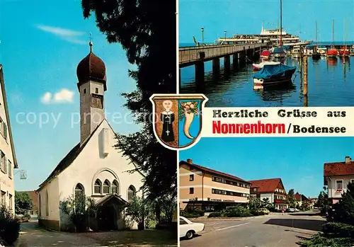 AK / Ansichtskarte Nonnenhorn Hafen Dampfer Anleger Kirche Innenstadt Wappen Nonnenhorn Kat. Nonnenhorn_Bodensee