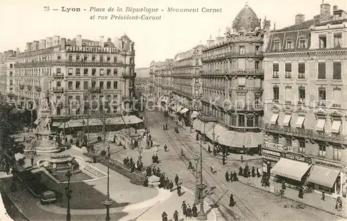 AK / Ansichtskarte Lyon_France Place de la Republique Monument Carnot et rue President Carnot Lyon France Kat. Lyon