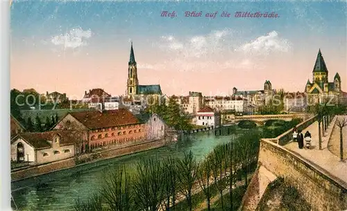 AK / Ansichtskarte Metz_Moselle Mittelbruecke Kirche Metz_Moselle Kat. Metz