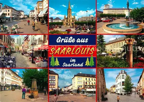 AK / Ansichtskarte Saarlouis Innenstadt Fussgaengerzone Strassencafes Kirche Brunnen Krone Saarlouis Kat. Saarlouis