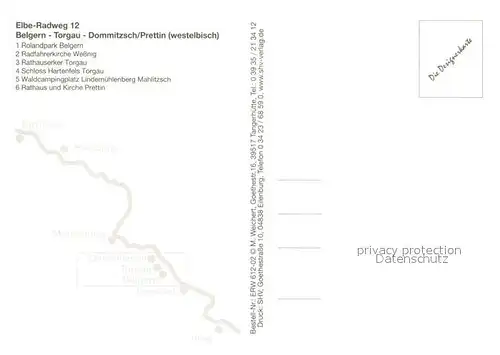 AK / Ansichtskarte Belgern_Elbe Elbe Radweg 12 ueber Torgau Dommitzsch nach Prettin Rolandpark Kirche Rathaus Erker Schloss Hartenfels Campingplatz Landkarte Belgern Elbe Kat. Belgern