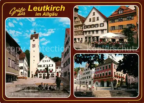 AK / Ansichtskarte Leutkirch Platz Brunnen Turm Altstadt Strassencafes Rathaus Leutkirch Kat. Leutkirch im Allgaeu