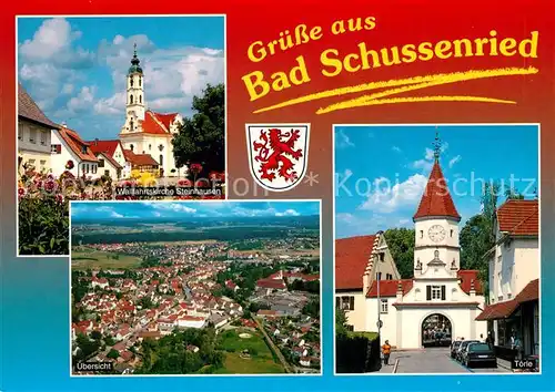 AK / Ansichtskarte Bad_Schussenried Wallfahrtskirche Steinhausen Toerle Wappen Moorheilbad Oberschwaben Fliegeraufnahme Bad_Schussenried Kat. Bad Schussenried