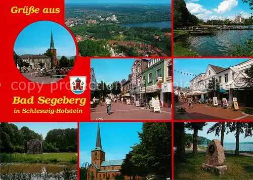 AK / Ansichtskarte Bad_Segeberg Platz Kirche Fussgaengerzone Park Gedenkstein Seeufer Fliegeraufnahme Bad_Segeberg Kat. Bad Segeberg