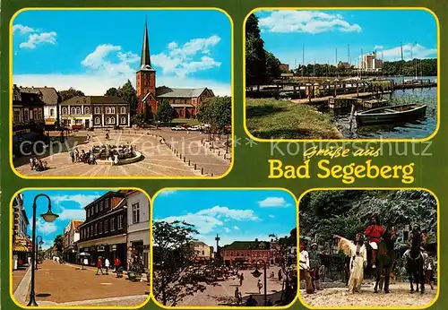 AK / Ansichtskarte Bad_Segeberg Platz Kirche Uferpartie am See Bootsanleger Fussgaengerzone Freilichtbuehne Karl May Festspiele Bad_Segeberg Kat. Bad Segeberg