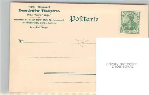 AK / Ansichtskarte Remscheid Thalsperre im Eschbachthale Remscheid Kat. Remscheid