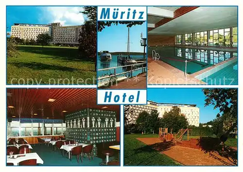 AK / Ansichtskarte Waren_Mueritz Mueritz Hotel Schwimmbad Panorama Cafe Abenteuerspielplatz  Waren Mueritz Kat. Waren Mueritz