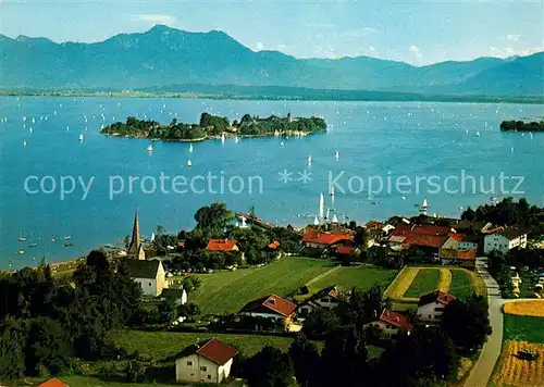 AK / Ansichtskarte Gstadt_Chiemsee Fliegeraufnahme Fraueninsel Hochgern Gstadt_Chiemsee Kat. Gstadt a.Chiemsee