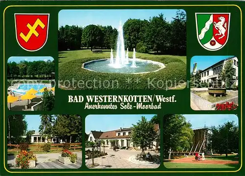 AK / Ansichtskarte Bad_Westernkotten Sole Thermen Fontaene Kurpark Saline Kurhaus Wappen Bad_Westernkotten Kat. Erwitte