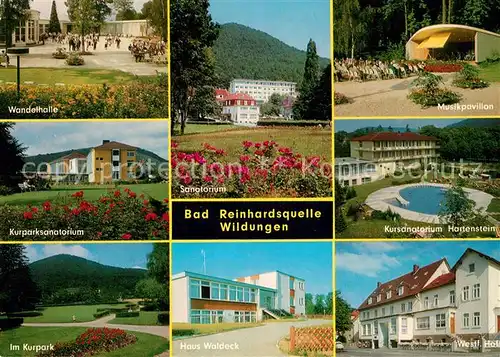 AK / Ansichtskarte Bad_Reinhardsquelle Wandelhalle Kurpark Sanatorium Kurhotels Musikpavillon Bad_Reinhardsquelle Kat. Bad Wildungen