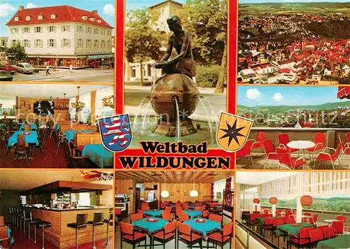 AK / Ansichtskarte Bad_Wildungen Eder Cafe Restaurant Brunnen Stadtpanorama Fliegeraufnahme Bad_Wildungen Kat. Bad Wildungen