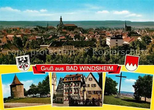AK / Ansichtskarte Bad_Windsheim Stadtpanorama Turm Altstadt Kreuz Wappen Bad_Windsheim Kat. Bad Windsheim