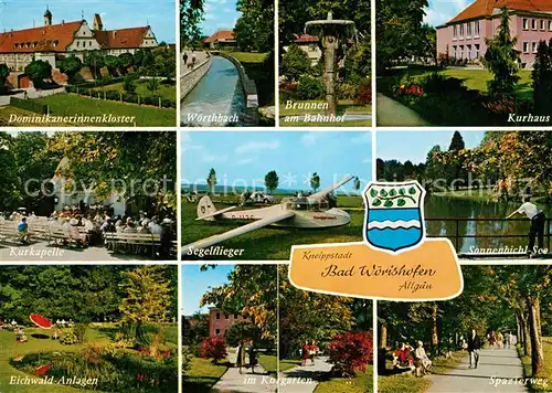 AK / Ansichtskarte Bad_Woerishofen Kloster Woerthbach Brunnen Kurhaus Kurkapelle Segelflieger See Eichwald Anlagen Kurgarten Spazierweg Cornely Karte Nr 16115 Bad_Woerishofen Kat. Bad Woerishofen