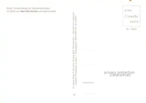 AK / Ansichtskarte Bad_Woerishofen Schwimmbad am Sonnenbuechlsee Gartenstadt Fliegeraufnahme Cornely Karte Nr 15037 Bad_Woerishofen Kat. Bad Woerishofen