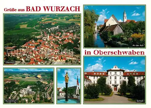 AK / Ansichtskarte Bad_Wurzach Kurzentrum Partie an der Ach Schloss Marienbrunnen Fliegeraufnahme Bad_Wurzach Kat. Bad Wurzach