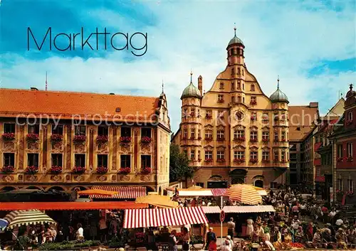 AK / Ansichtskarte Memmingen Markttag vor dem Rathaus und Steuerhaus Memmingen Kat. Memmingen