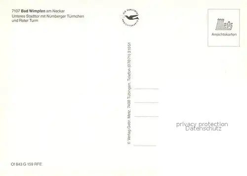 AK / Ansichtskarte Bad_Wimpfen Unteres Stadttor Nuernberger Tuermchen Roter Turm Bad_Wimpfen