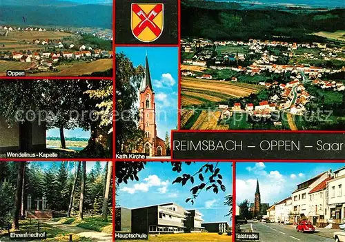 AK / Ansichtskarte Reimsbach_Beckingen Panorama Oppen Wendelinus Kapelle Ehrenfriedhof Schule Talstrasse Kirche Fliegeraufnahme Reimsbach Beckingen Kat. Beckingen