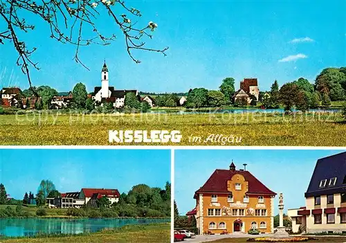 AK / Ansichtskarte Kisslegg Ortsansicht mit Kirche Rathaus Uferpartie am See Kisslegg Kat. Kisslegg