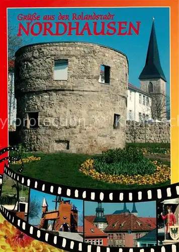 AK / Ansichtskarte Nordhausen_Thueringen Judenturm Petriturm Skulptur Kinderspielburg Rolandstandbild Statue am Rathaus Nordhausen Thueringen Kat. Nordhausen_Harz