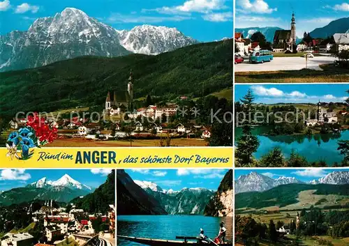 AK / Ansichtskarte Anger_Chiemgau Gesamtansicht mit Alpenpanorama See Ortsmotiv mit Kirche Anger Chiemgau
