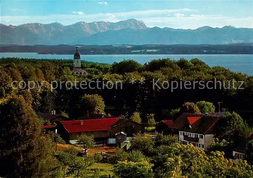 AK / Ansichtskarte Assenhausen_Starnbergersee Blick auf Bismarckturm und Zugspitze Wettersteingebirge Assenhausen Kat. Berg