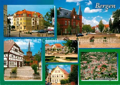 AK / Ansichtskarte Bergen_Ruegen Hotels Platz Innenstadt Brunnen Fachwerkhaus Fliegeraufnahme Bergen Ruegen Kat. Bergen