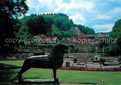 AK / Ansichtskarte Blankenburg_Harz Blick vom Barockgarten zum Schloss Loewenskulptur Blankenburg_Harz Kat. Blankenburg