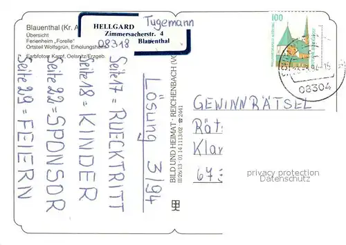 AK / Ansichtskarte Blauenthal_Erzgebirge uebersicht Ferienheim Forelle OT Wolfsgruen Erholungsheim Blauenthal_Erzgebirge Kat. Eibenstock