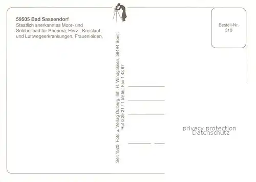 AK / Ansichtskarte Bad_Sassendorf Teilansicht Moorbad Soleheilbad Pfauenbrunnen Thermalbad Gradierwerk Bad_Sassendorf Kat. Bad Sassendorf