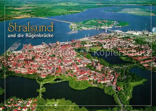 AK / Ansichtskarte Stralsund_Mecklenburg_Vorpommern Fliegeraufnahme Ruegenbruecke Stralsund_Mecklenburg Kat. Stralsund