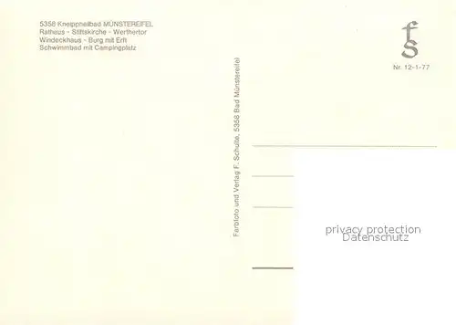 AK / Ansichtskarte Muenstereifel_Bad Rathaus Stiftskirche Werthertor Windeckhaus Schwimmbad Burg Muenstereifel_Bad Kat. Bad Muenstereifel