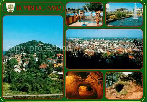 AK / Ansichtskarte Homburg_Saar Panorama Schwimmbad Wasserfontaene Ruine Homburg Saar Kat. Homburg