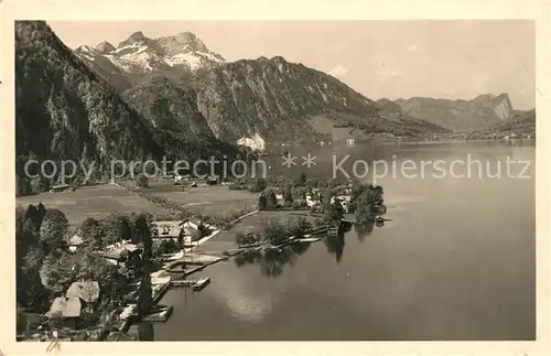 AK / Ansichtskarte Weissenbach_Attersee mit Schafberg Fliegeraufnahme Weissenbach Attersee Kat. Oesterreich