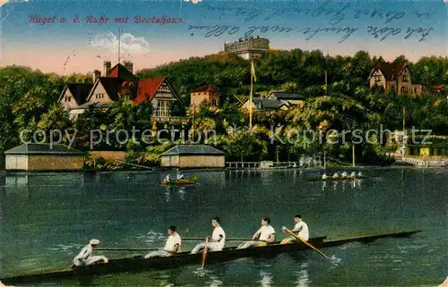 AK / Ansichtskarte Huegel_Essen Ruhrpartie Bootshaus Ruderboot Huegel Essen Kat. Essen