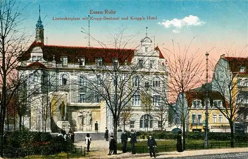 AK / Ansichtskarte Essen_Ruhr Limbeckerplatz mit Krupp Denkmal und Krupps Hotel Essen_Ruhr Kat. Essen