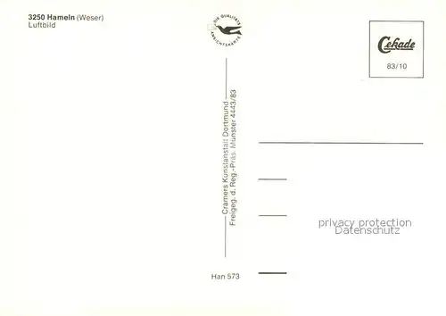 AK / Ansichtskarte Hameln_Weser Fliegeraufnahme Hameln Weser