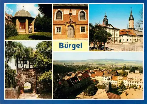 AK / Ansichtskarte Buergel_Thueringen Buergeler Schaufenster Kirchenportal Rathaus Badertor Stadtpanorama Buergel Thueringen