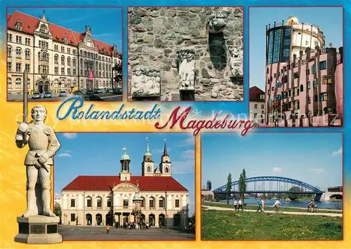 AK / Ansichtskarte Magdeburg Justizgebaeude Magdeburger Originale Plastiken Breiter Weg Rolandstatue Rathaus Sternbruecke Magdeburg
