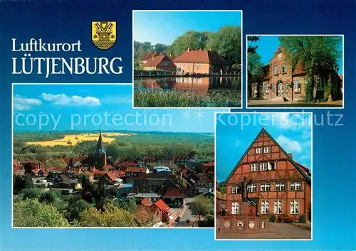 AK / Ansichtskarte Luetjenburg_Holstein Stadtpanorama Partie an der Kossau Rathaus Brunnen Luetjenburg_Holstein