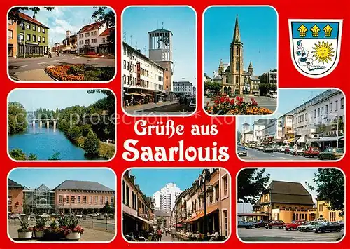 AK / Ansichtskarte Saarlouis Ansichten Innenstadt Rathaus Kirche Fussgaengerzone Partie an der Saar Saarlouis