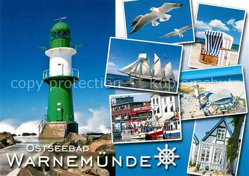 AK / Ansichtskarte Warnemuende_Ostseebad Leuchtturm Moewe Segelschiff Warnemuende_Ostseebad