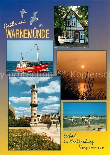 AK / Ansichtskarte Warnemuende_Ostseebad Boot Leuchtturm Heimatmuseum Warnemuende_Ostseebad