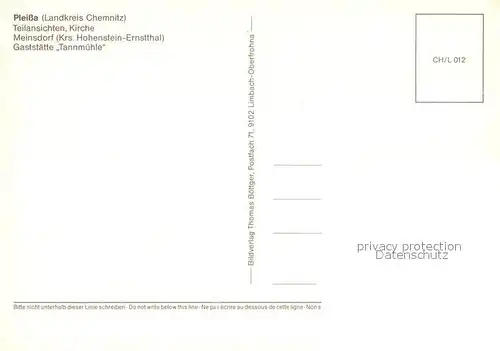 AK / Ansichtskarte Pleissa Kirche Meinsdorf Gaststaette Tannmuehle Pleissa